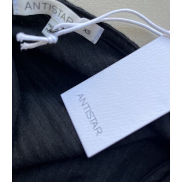 Antistar Soft Stretch Ribbed Black Midi Dress With Back Cutout & Short Sleeves N - Picture 5 of 5